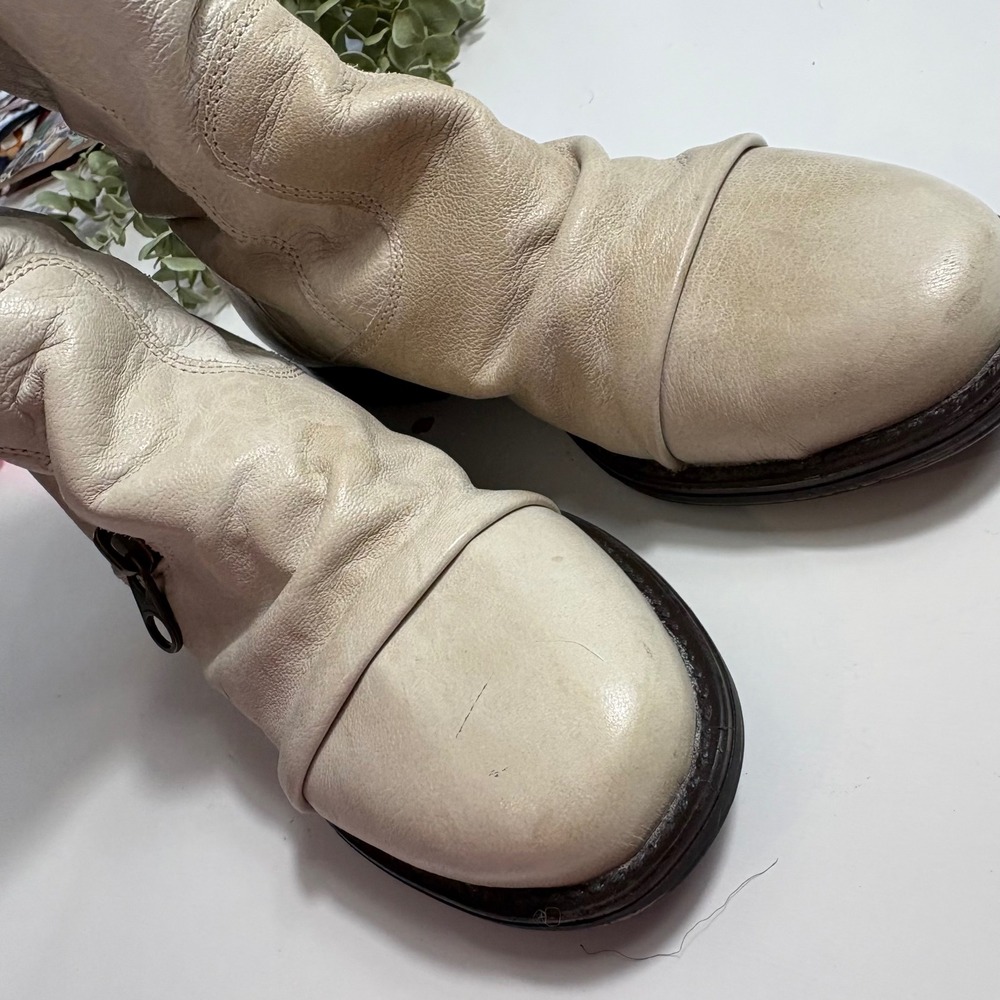 Steve Madden Linderr Cream Leather Tall Slouchy Boots Bone Off White Boho - Picture 12 of 15